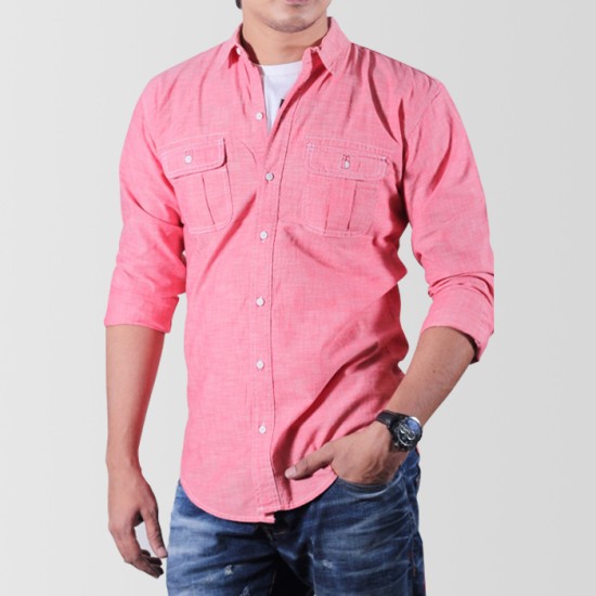 Pink Woven Shirt For Men 